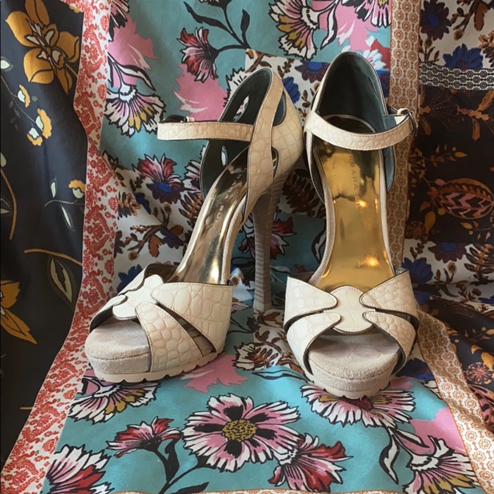 Barbara Bui Croc Embossed Peep Toe Heels